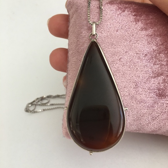 Natural sard agate sterling silver pendant & chain - Picture 6 of 12